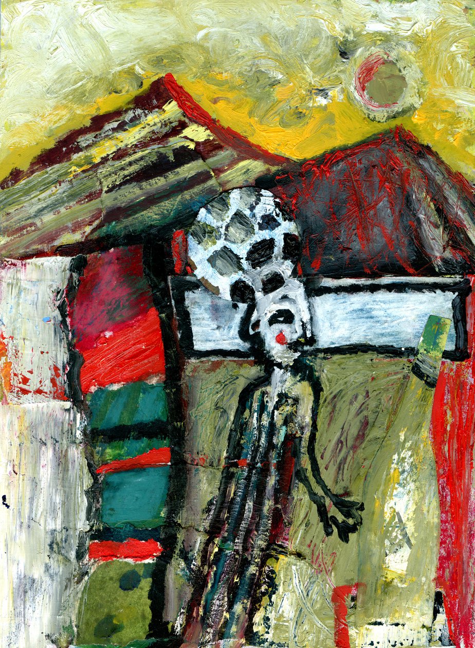 Dağlarda Futbol,2015, (gesso tahtasında karışık teknik) by Gigi Sudbury