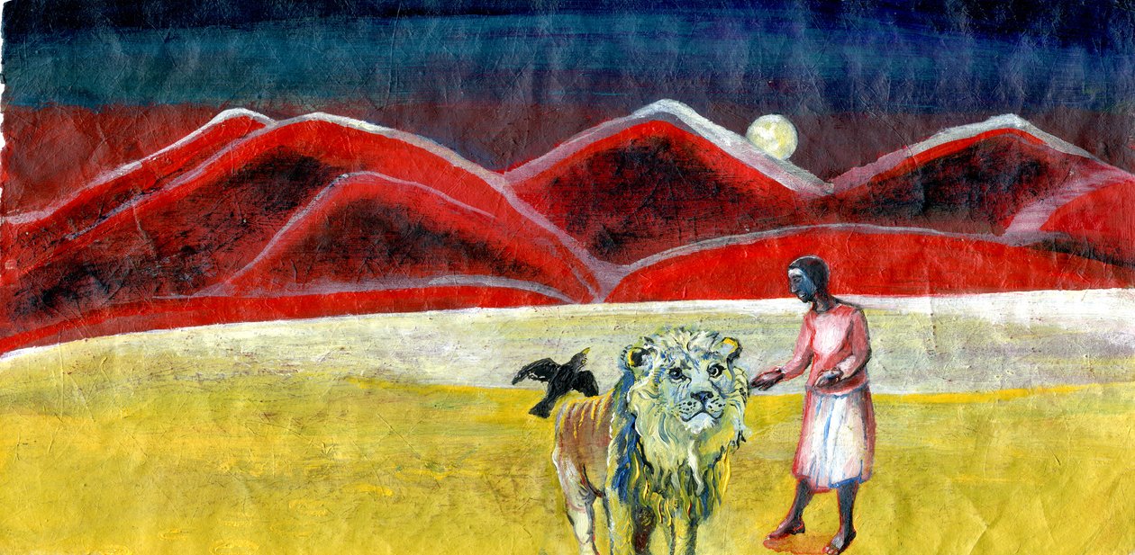 Aslan ve Karatavuk, 2004 (kağıt üzerine yağlı boya) by Gigi Sudbury
