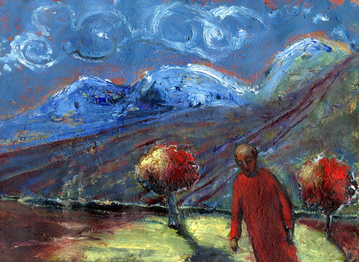 Mavi Dağlarda Yürüyüş, Sonbahar, 2015, (kağıt üzerinde yağlı boya) by Gigi Sudbury