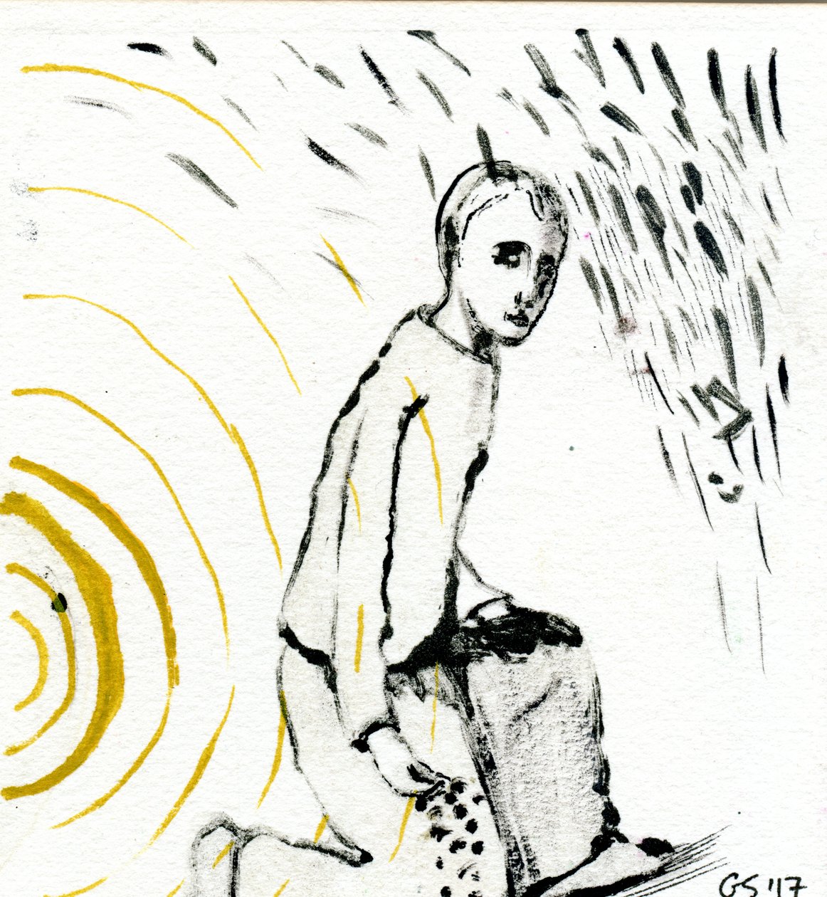 Güneş ve Yağmur Arasında, 2017 (kağıt üzerinde yağlı boya) by Gigi Sudbury