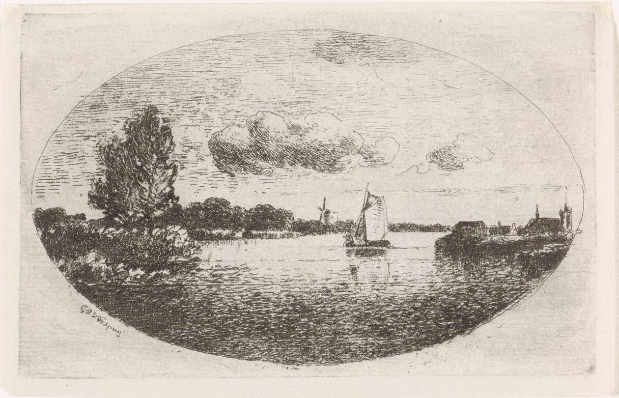 Bir yelkenli gemi ile nehir manzarası by Gijsbertus Johannes Verspuy