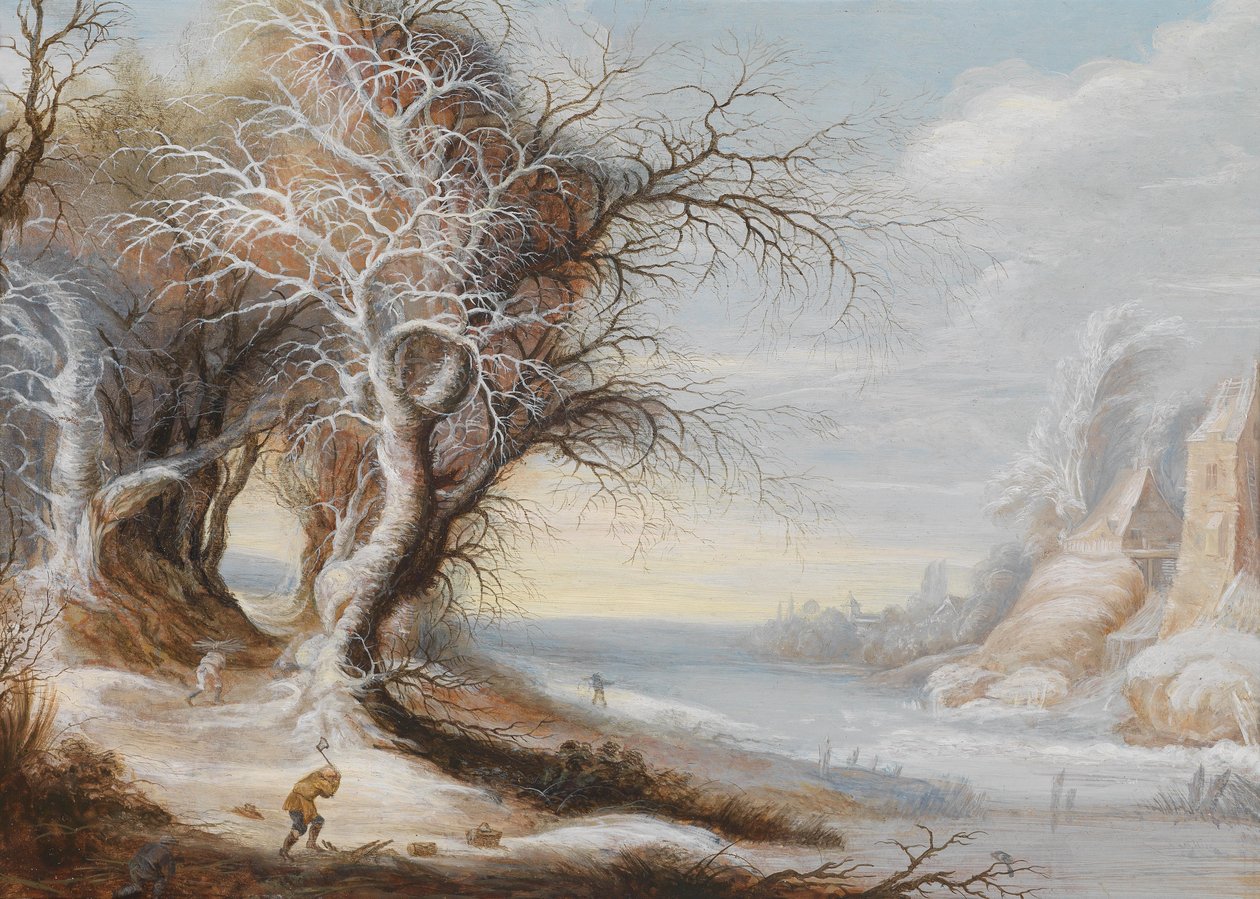 Bir oduncu ile bir kış manzarası by Gijsbrecht Leytens