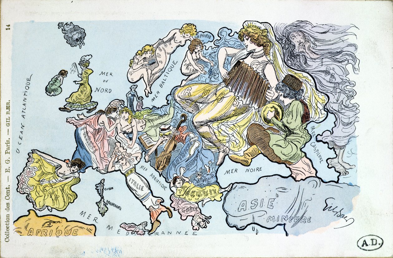 Avrupa ülkelerini Avrupa kadınları olarak gösteren kartpostal by Gil Baer