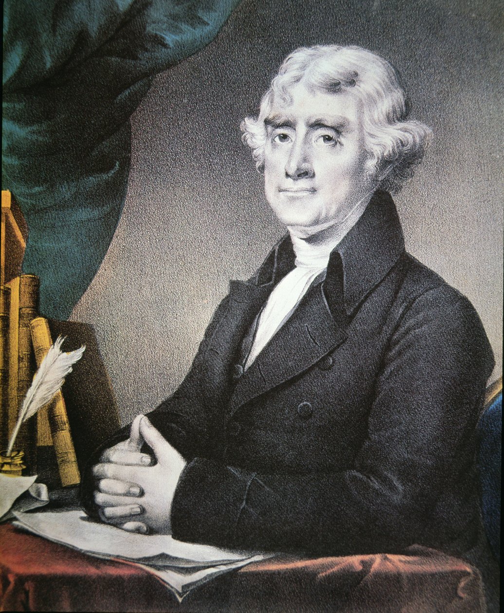 Nathaniel Currier (1813-88) tarafından yayınlanan Thomas Jefferson (1743-1826) (renkli taş) by Gilbert (after) Stuart