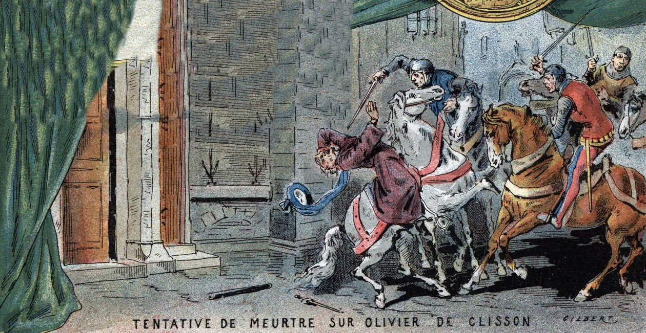 Olivier V de CLISSON (1336-1407) connetable francais üzerinde cinayete teşebbüs. Gilbert'in illüstrasyonu, 19. yüzyılın sonlarında. by Gilbert
