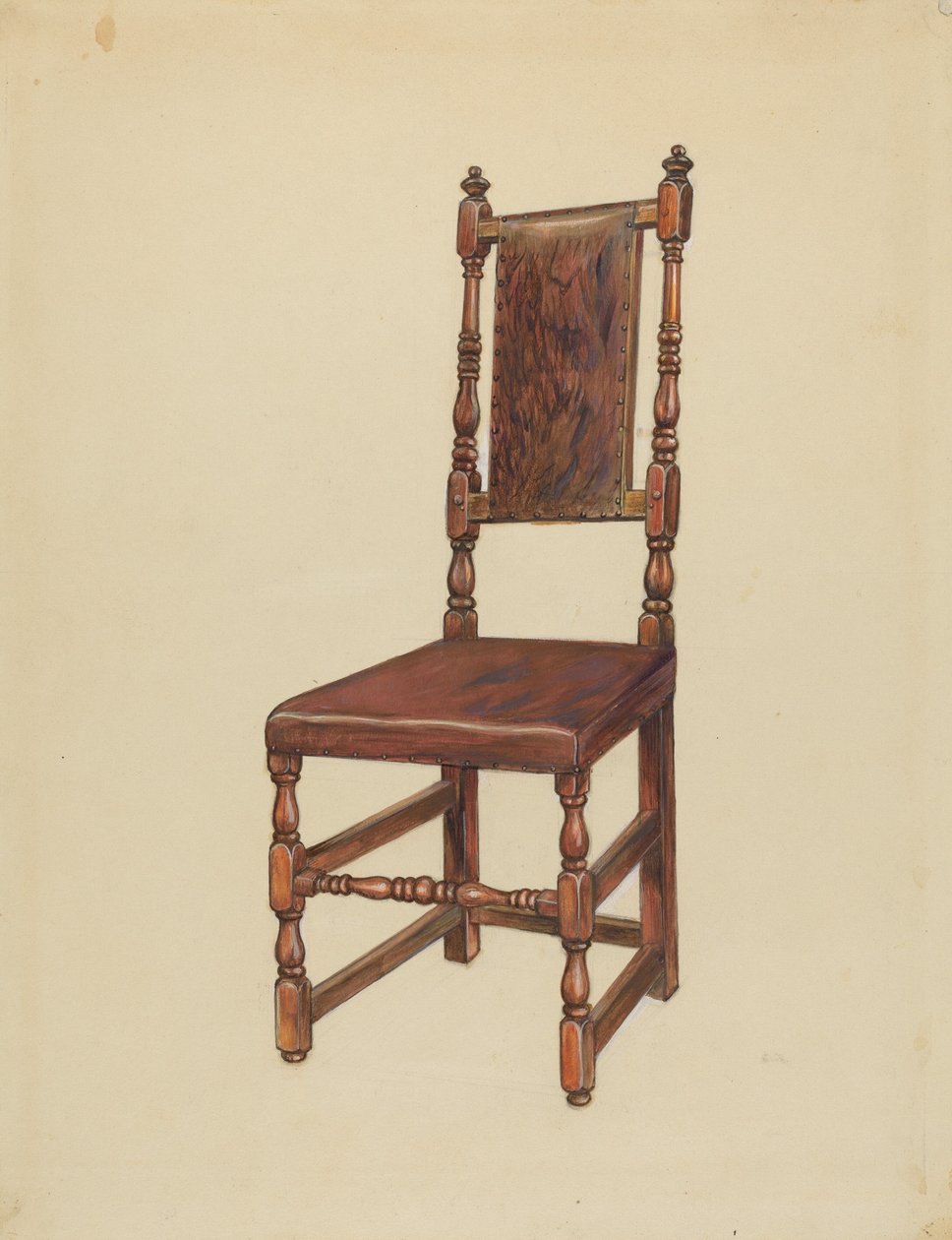 Cromwellian Deri Yan Sandalye by Gilbert Sackerman