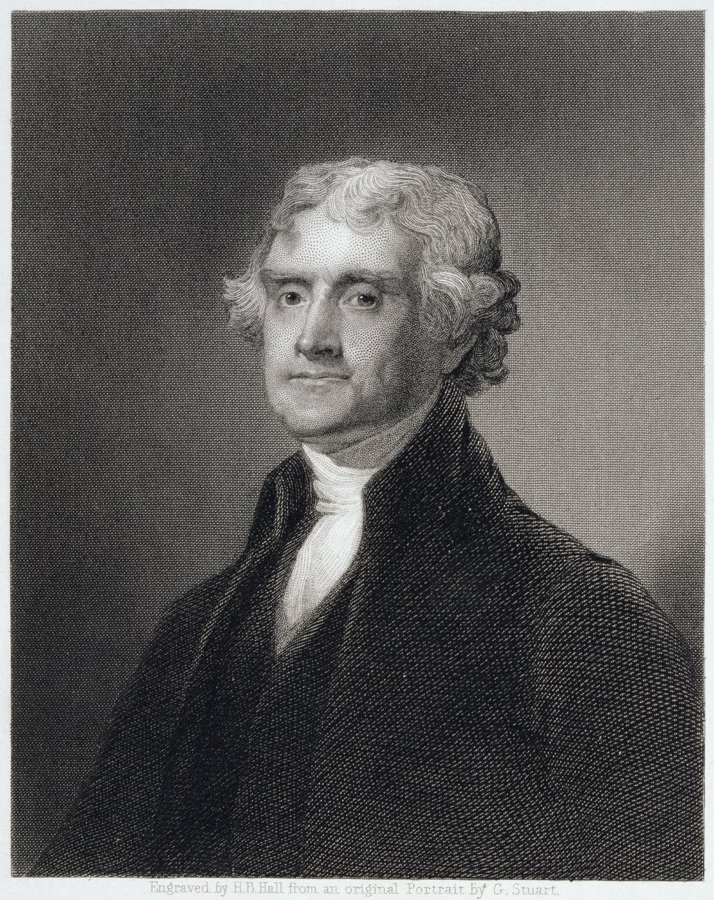 Henry Bryan Hall (1808-84) tarafından oyulmuş Thomas Jefferson portresi by Gilbert Stuart