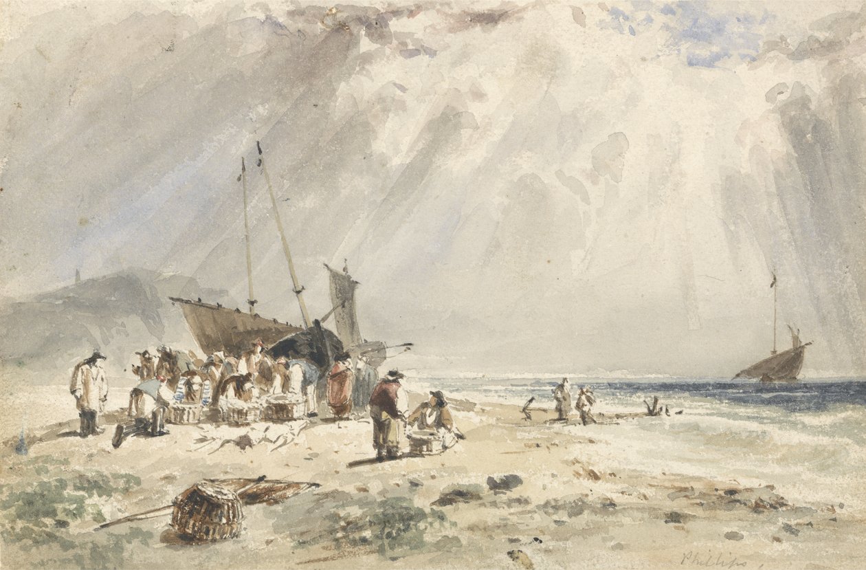 Sahilde Balık Pazarı (kağıt üzeri grafit üzeri wc) by Giles Firman Phillips