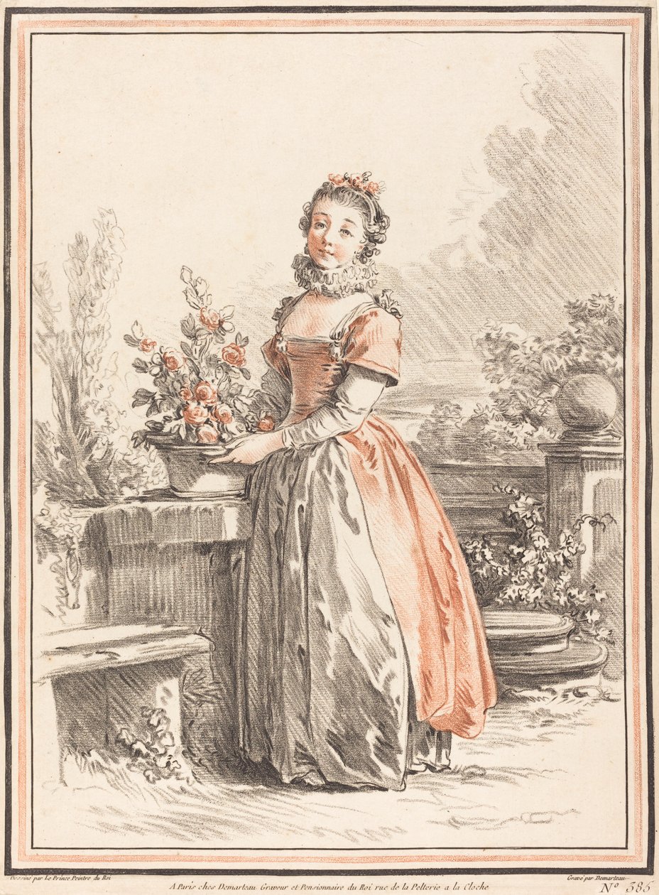 Parkta Duran Genç Bir Kadın by Gilles Antoine Demarteau after Jean Baptiste Le Prince