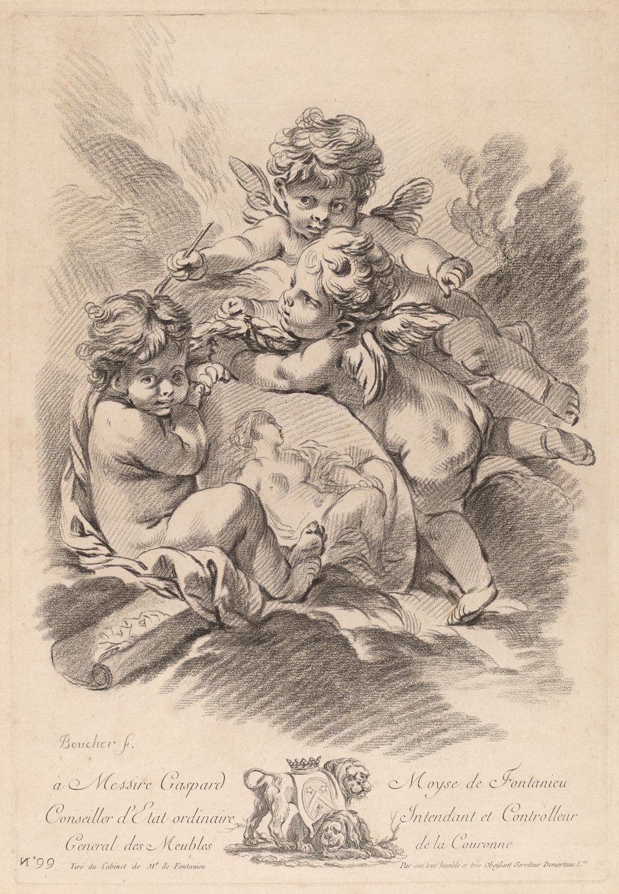 Üç Melekle Resim Alegorisi (99) by Gilles Demarteau the Elder after François Boucher