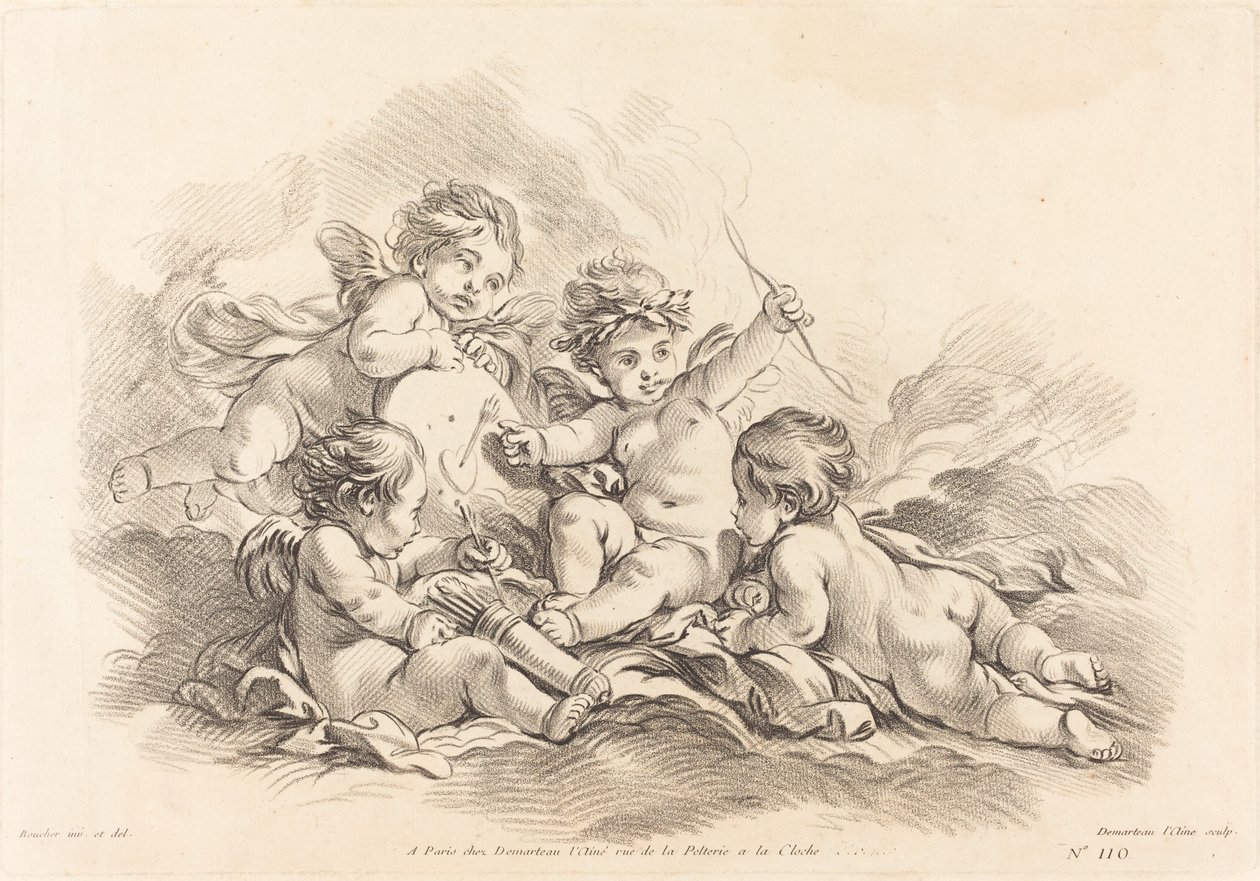 Hedef Uygulamasında Dört Kerubi by Gilles Demarteau, the Elder after François Boucher