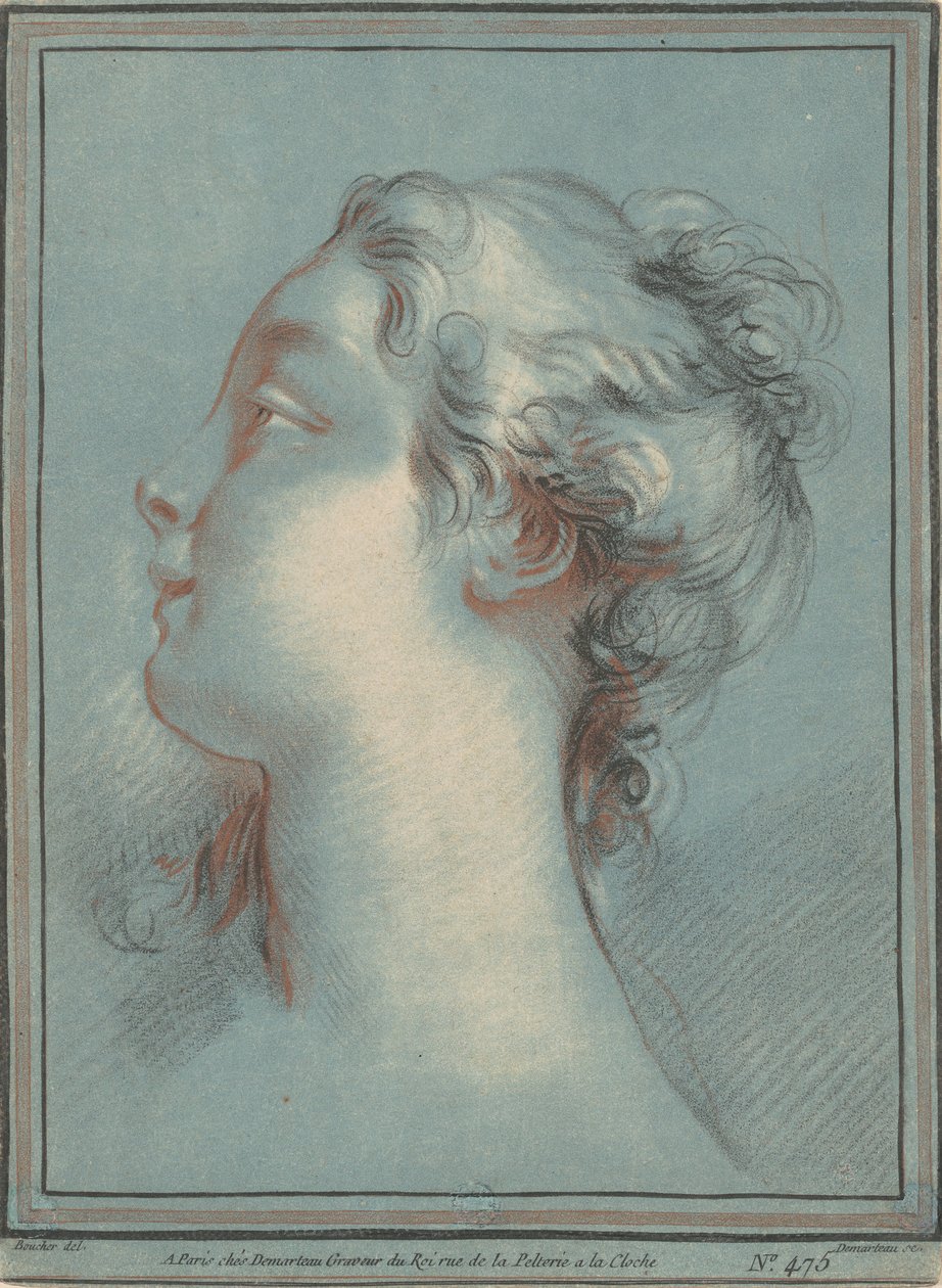 Sola bakan genç bir kadının başı by Gilles Demarteau, the Elder, after François Boucher