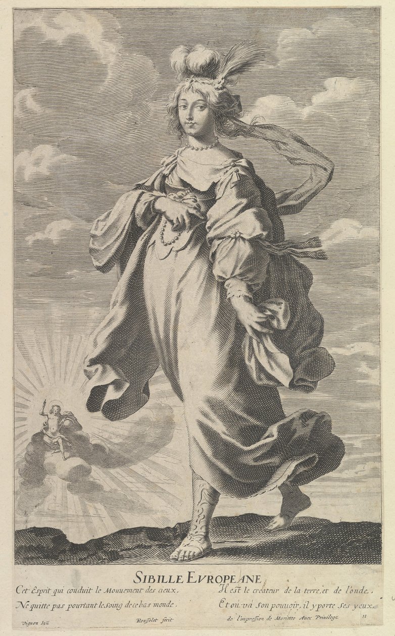 Avrupa Sibyl, ca. 1635. Yaratıcılar: Gilles Rousselet, Abraham Bosse. by Gilles Rousselet and Abraham Bosse