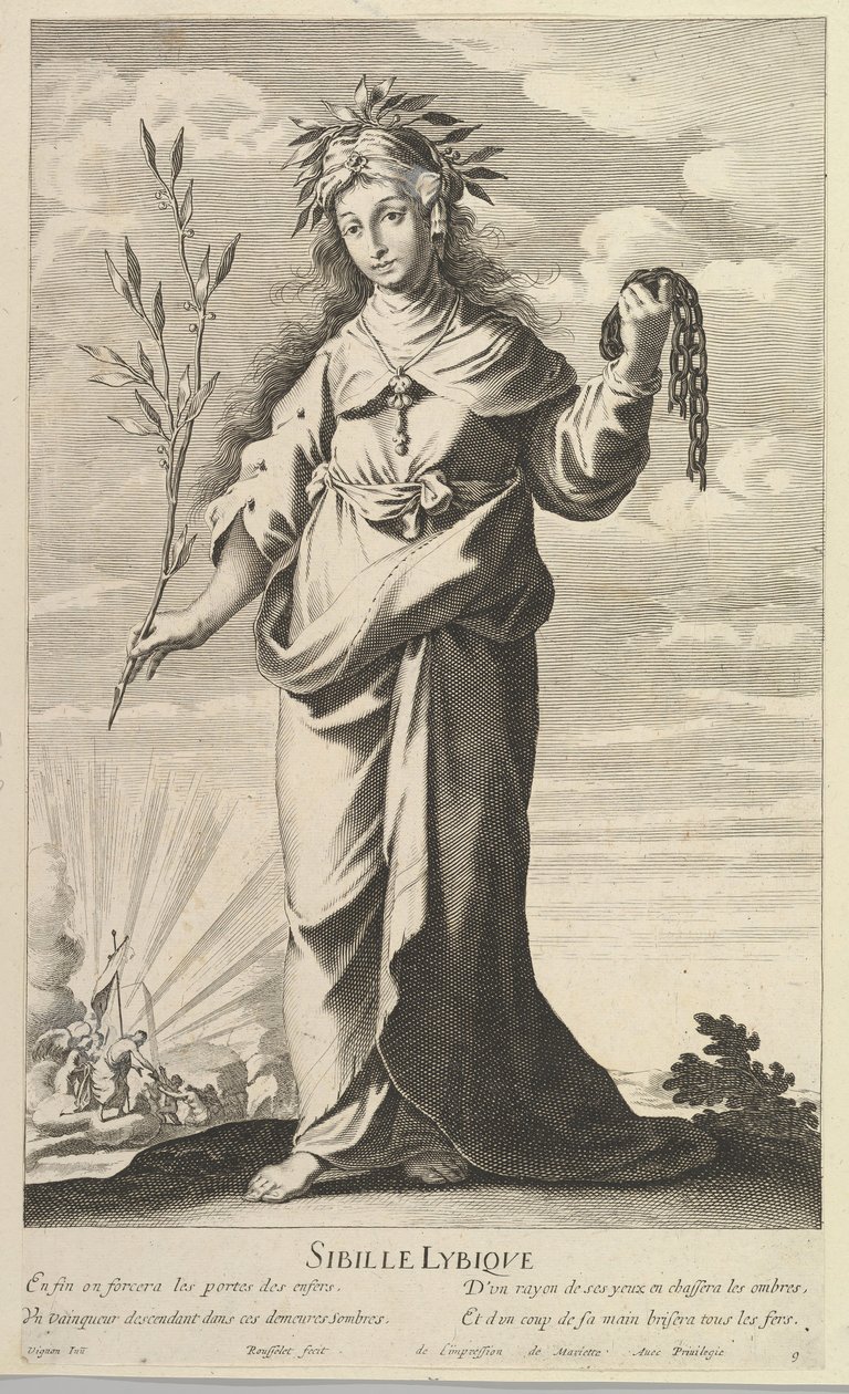 Lybian Sibyl, yak. 1635. Yaratıcılar: Gilles Rousselet, Abraham Bosse. by Gilles Rousselet and Abraham Bosse