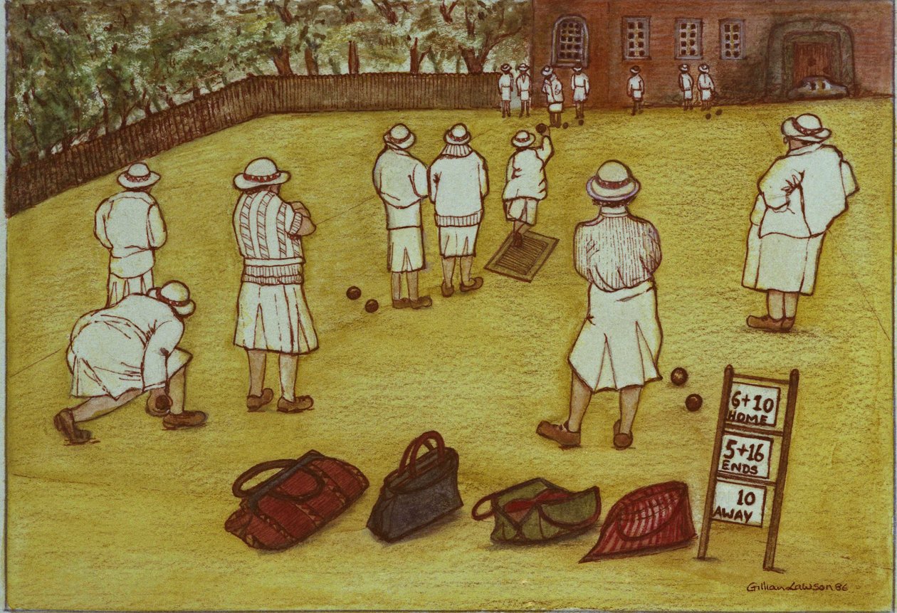 Bowling, 1988 (kağıt üzerine sulu boya) by Gillian Lawson
