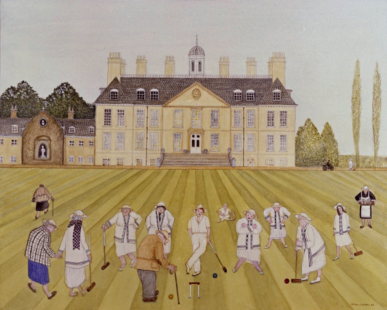 Çimlerde Kroket, 1989 (kağıt üzerine suluboya) by Gillian Lawson