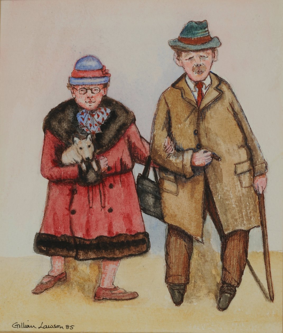 Yaşlı Çift, 1985 (kağıt üzerine sulu boya) by Gillian Lawson