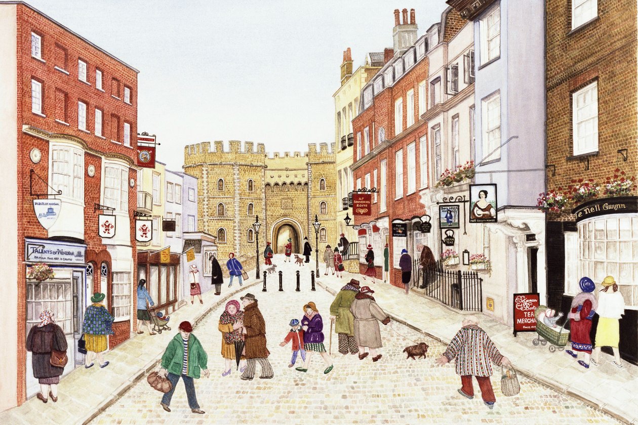 Windsor Kalesi, 1989 (kağıt üzerine sulu boya) by Gillian Lawson