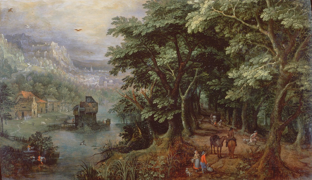 Caddede figürlü manzara, c.1595 (panel) by Gillis van III Coninxloo