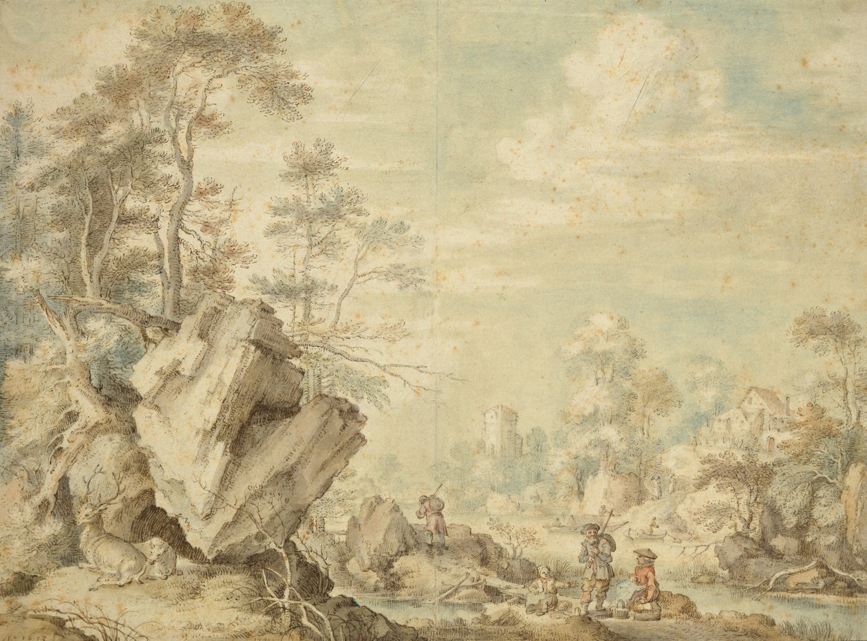 Manzara, 1623 (kağıt üzerine kalem ve wc) by Gillis Claesz d Hondecoeter