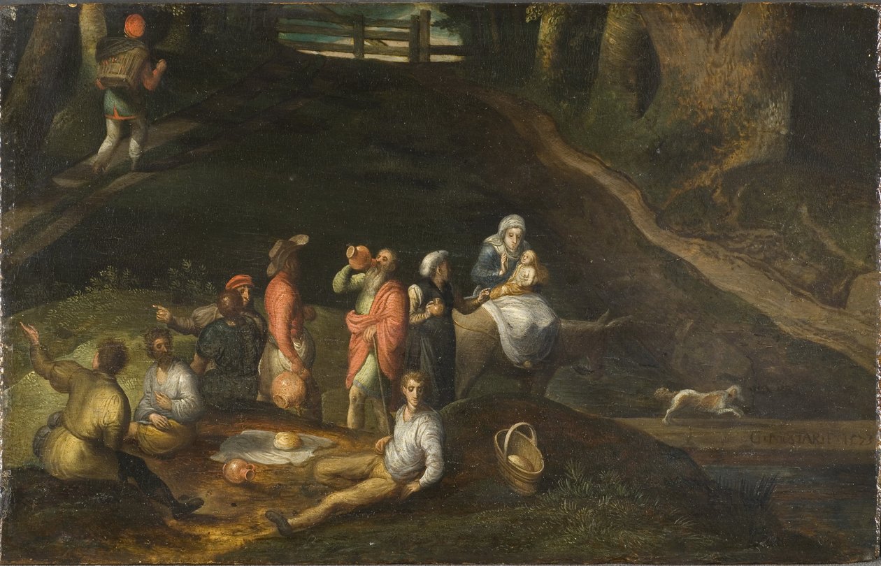 Paysage avec la Sainte Famille - Kutsal Aile ile Manzara, Mostaert, Gillis (1534-1598). ahşap üzerine yağ by Gillis Mostaert