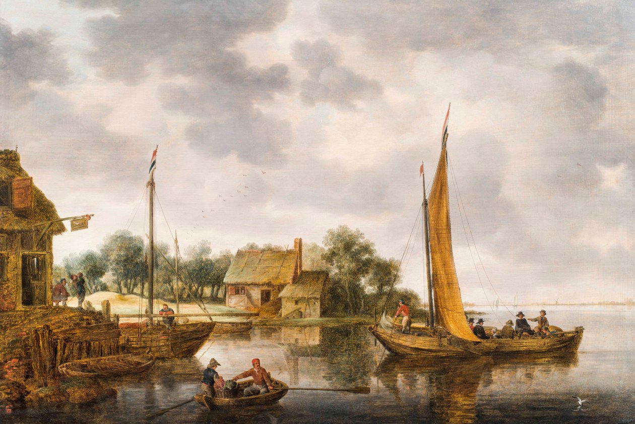 Feribotlu Nehir Manzarası, c.1640s (panelde yağlı boya) by Gillis Peeters