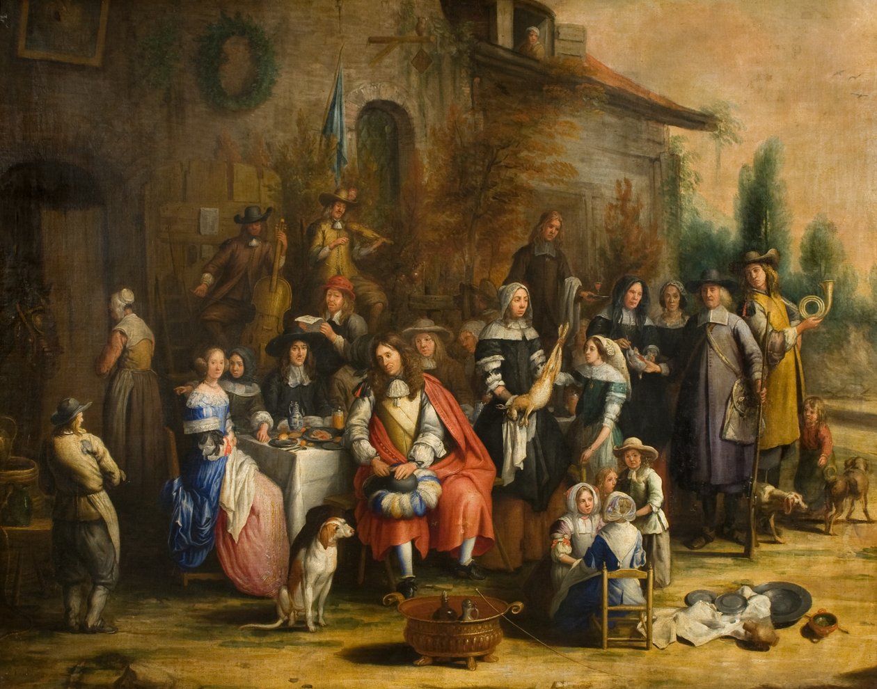 Bir Hanın Dışında Av Partisi by Gillis van (follower of) Tilborgh