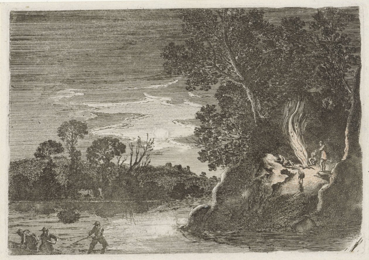 Bir kamp ateşi etrafında rakamlar Yedi manzara (dizi başlığı) by Gillis van Scheyndel (I)