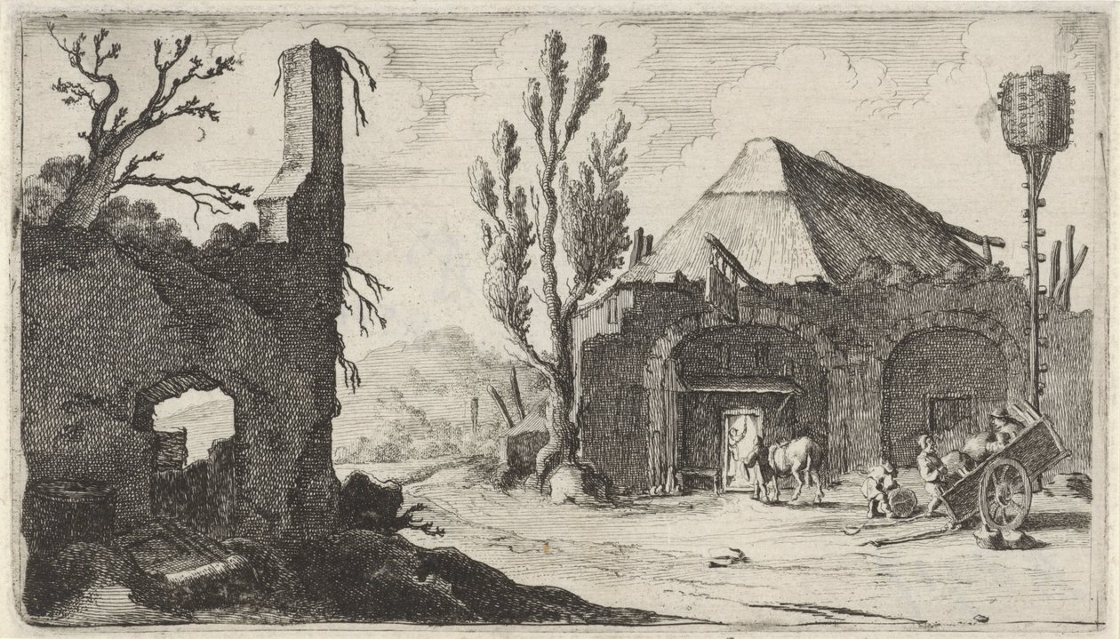 Bir harabe ve bir hanın yakınındaki köy yolu On iki manzara (dizi başlığı) by Gillis van Scheyndel (I)