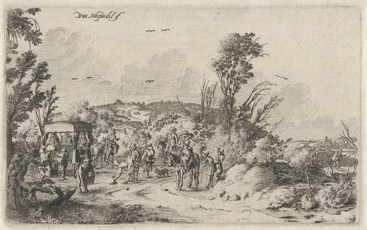 Bir ülke yolunda taşıma ve biniciler Koku Beş duyu ile manzaralar (dizi başlığı) by Gillis van Scheyndel (I)