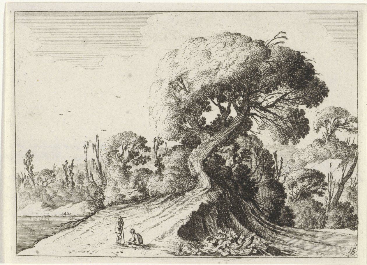 Büyük bir ağacın önünde iki adam Yedi manzara (dizi başlığı) by Gillis van Scheyndel (I)