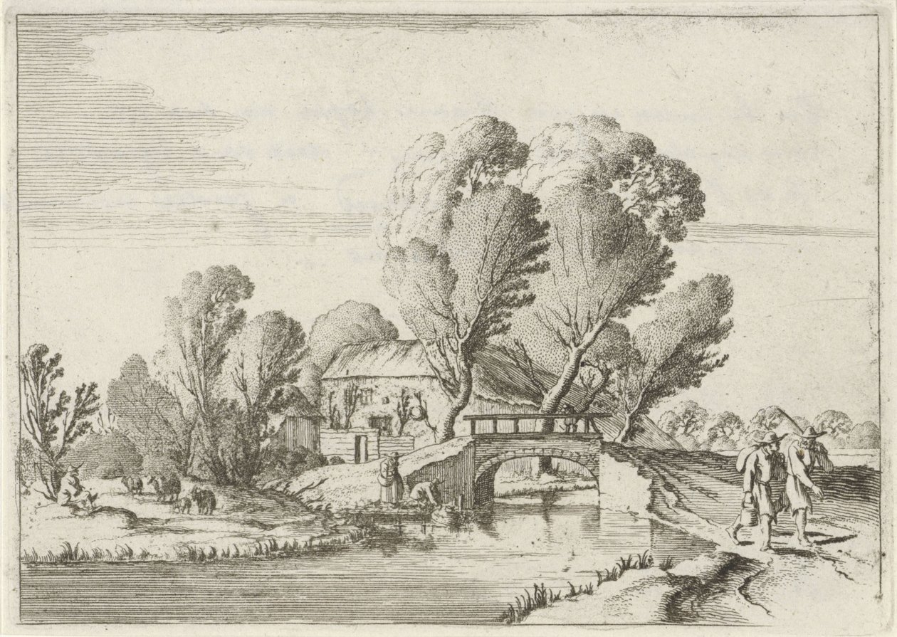 Bir kanal tarafından iki yürüyüşçü Yedi manzara (dizi başlığı) by Gillis van Scheyndel (I)