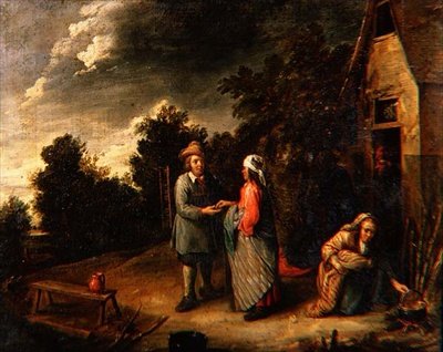 Bir Kulübenin Yanındaki Köylüler by Gillis van Tilborgh