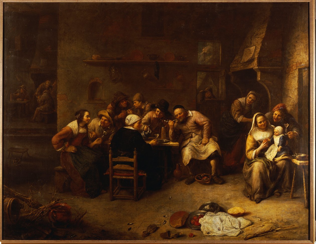 Bir Han'da içki içen ve sigara içen köylüler by Gillis van Tilborgh