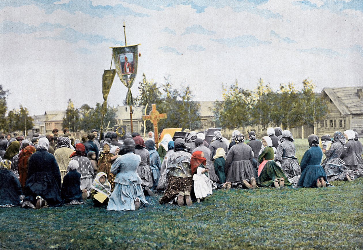 Bir köyde dini bir alay, Rusya, c1890 by Gillot