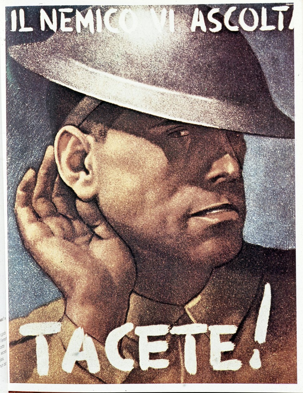 Sessizlik, düşman dinle) - İtalyan propaganda afişi, v.1942 İllüstrasyon, Gino Boccasile (1901-1952) by Gino Boccasile