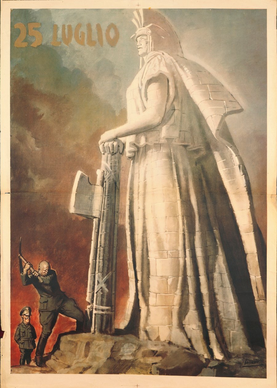 Dünya Savaşı - 25 Temmuz, Pietro Badoglio, Kral Vittorio Emanuele III'ün yardımıyla faşizmi sembolik olarak yıkıyor by Gino Boccasile