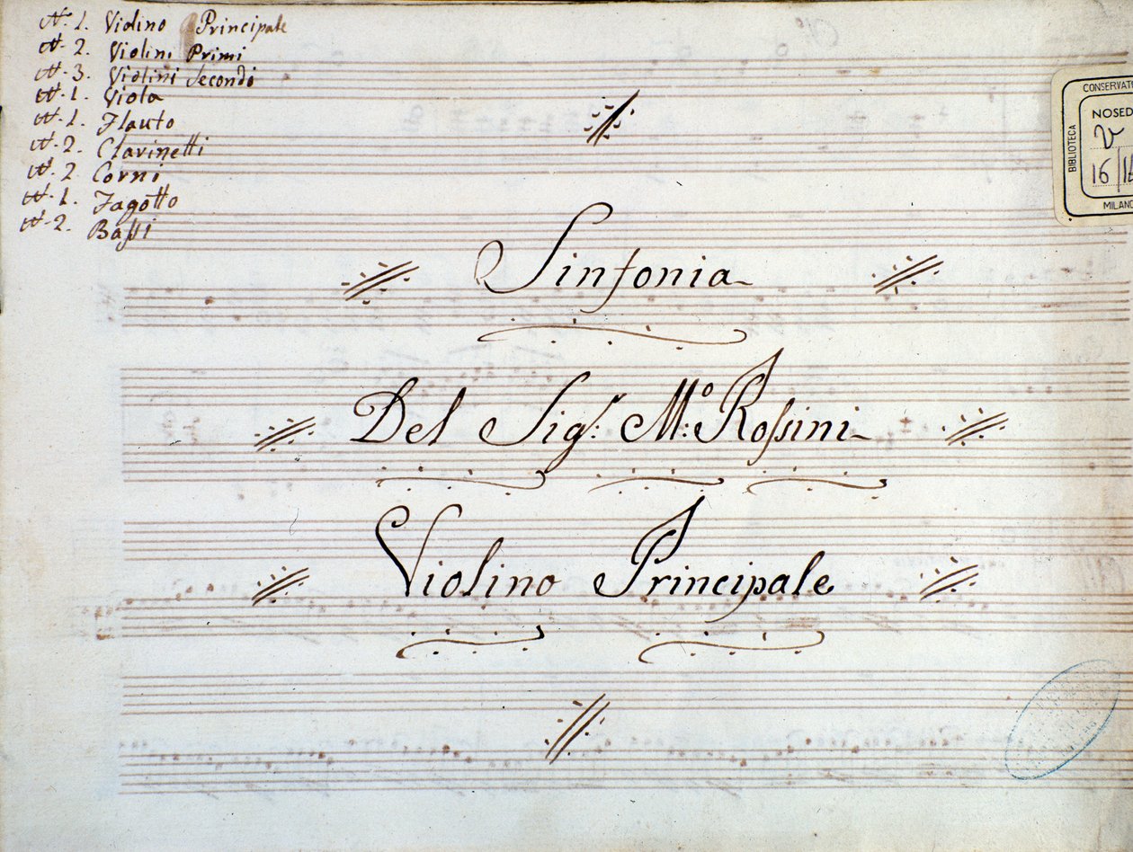 Gioacchino Rossini tarafından bir senfoni için keman müzik notasının ilk sayfasından Detay by Gioachino Rossini
