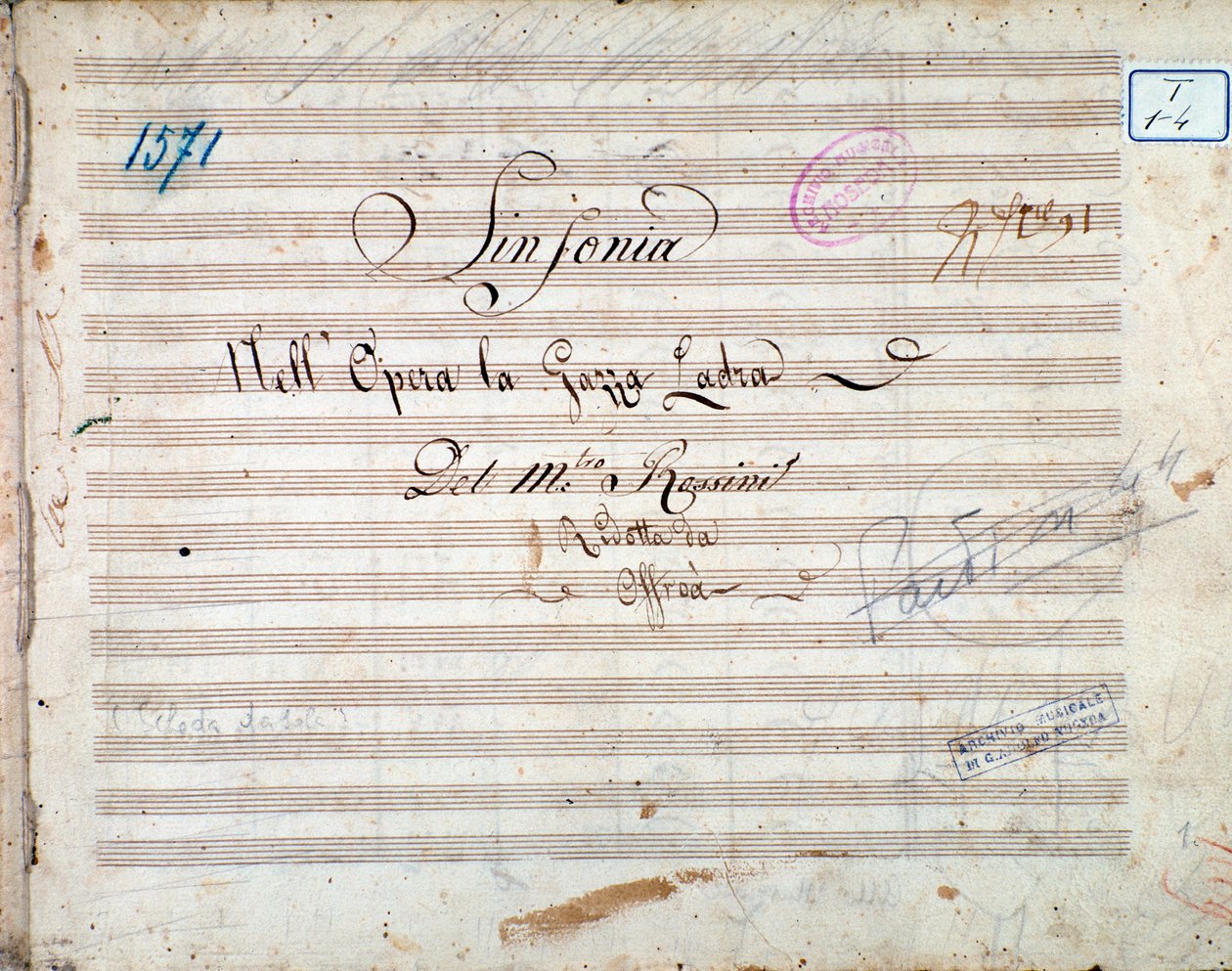 Gioacchino Rossini'nin La gazza ladra'daki (The Hırsız Saksağan) senfoni notasının ilk sayfası by Gioachino Rossini