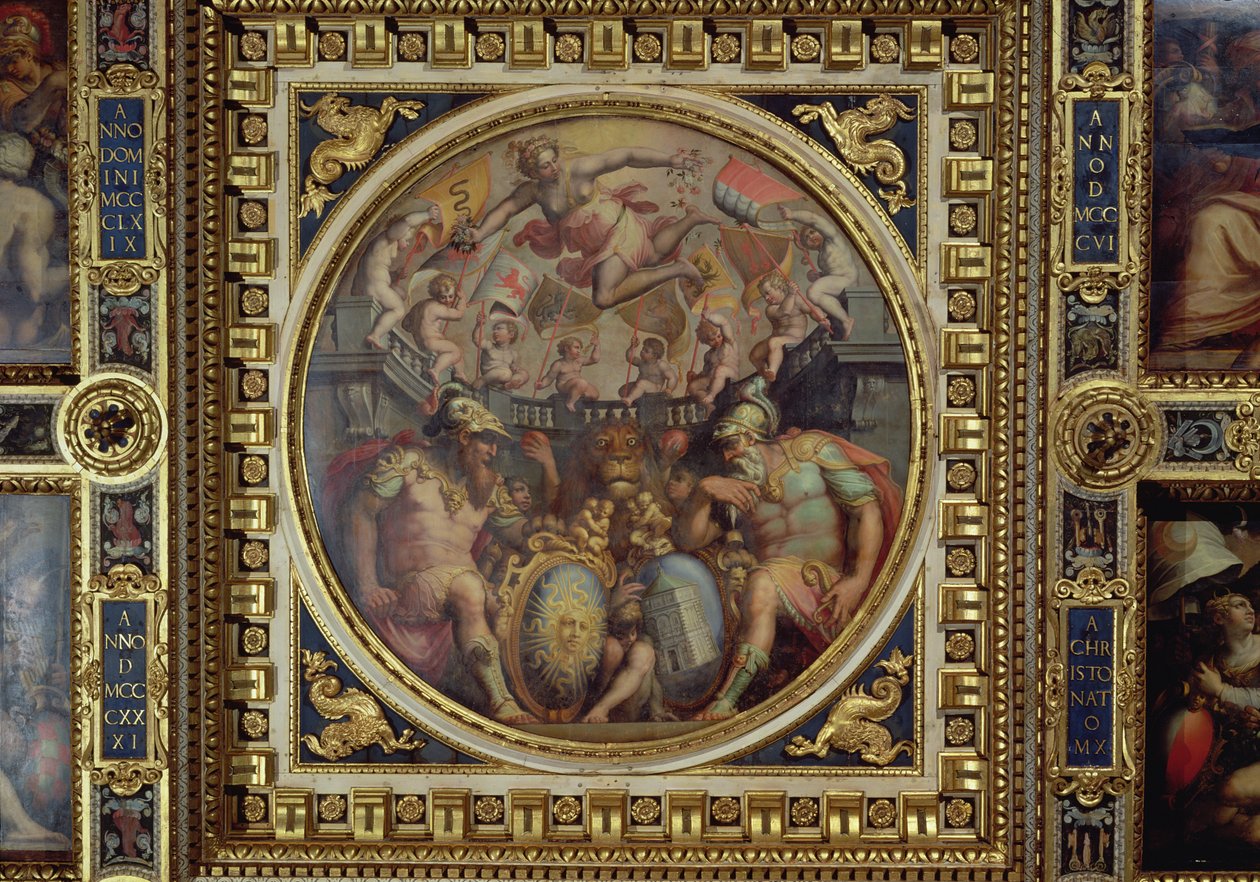 Sala dei Cinquecento'nun tavanından San Giovanni ve Santa Maria Novella semtlerinin alegorisi, 1565 (panel) by Giorgio Vasari