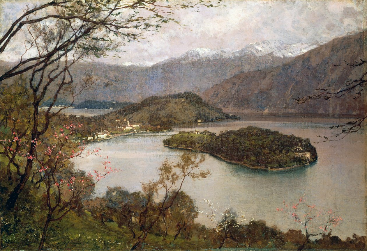 Comacina Adası görünümü, Como Gölü, Giorgio Belloni (1861-1944), tuval üzerine yağlı boya, 69,5x100 cm by Giorgio Belloni
