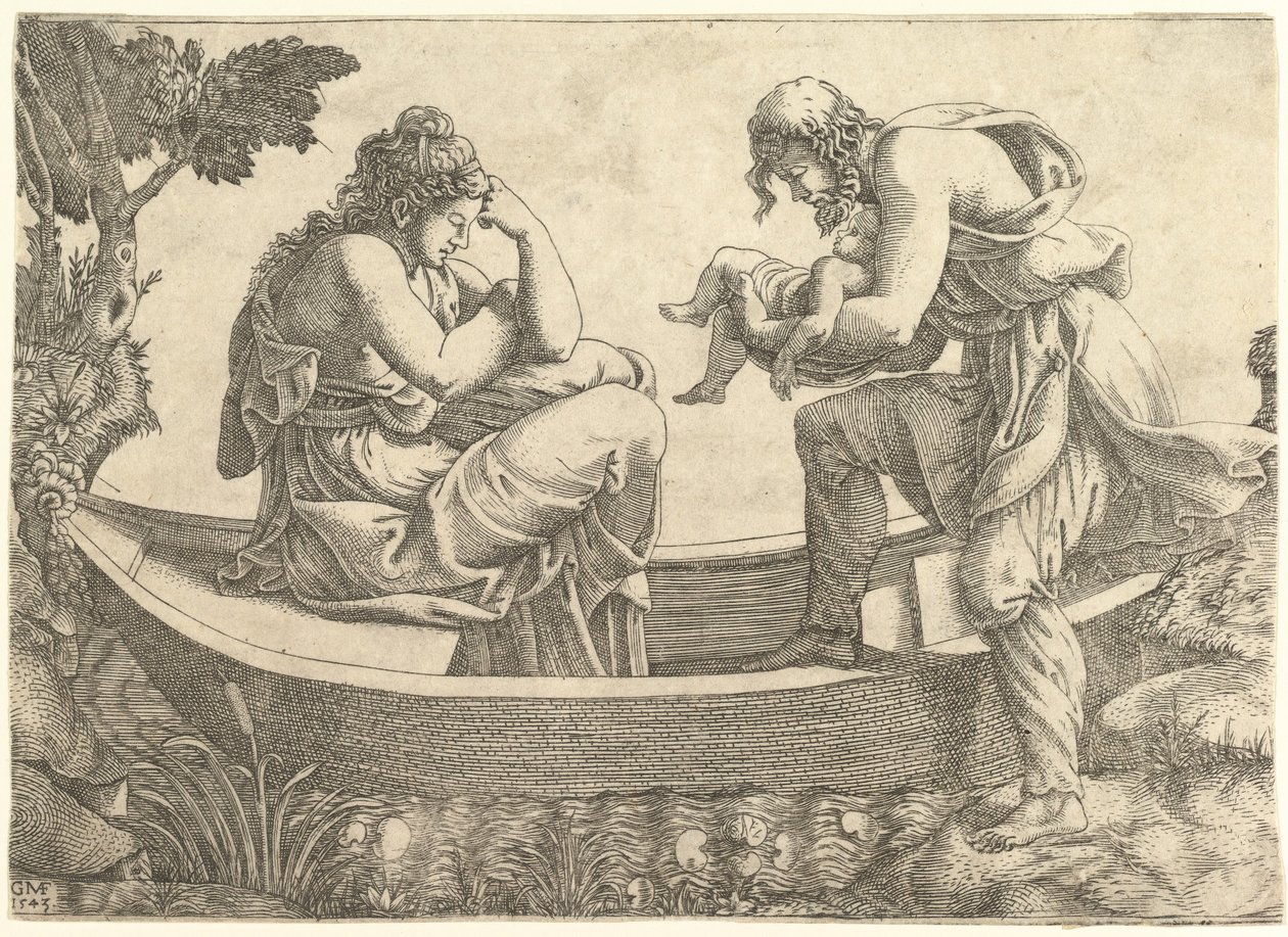 Danae ve bebek Perseus, Acrisius tarafından denize atıldı, 1543. by Giorgio Ghisi