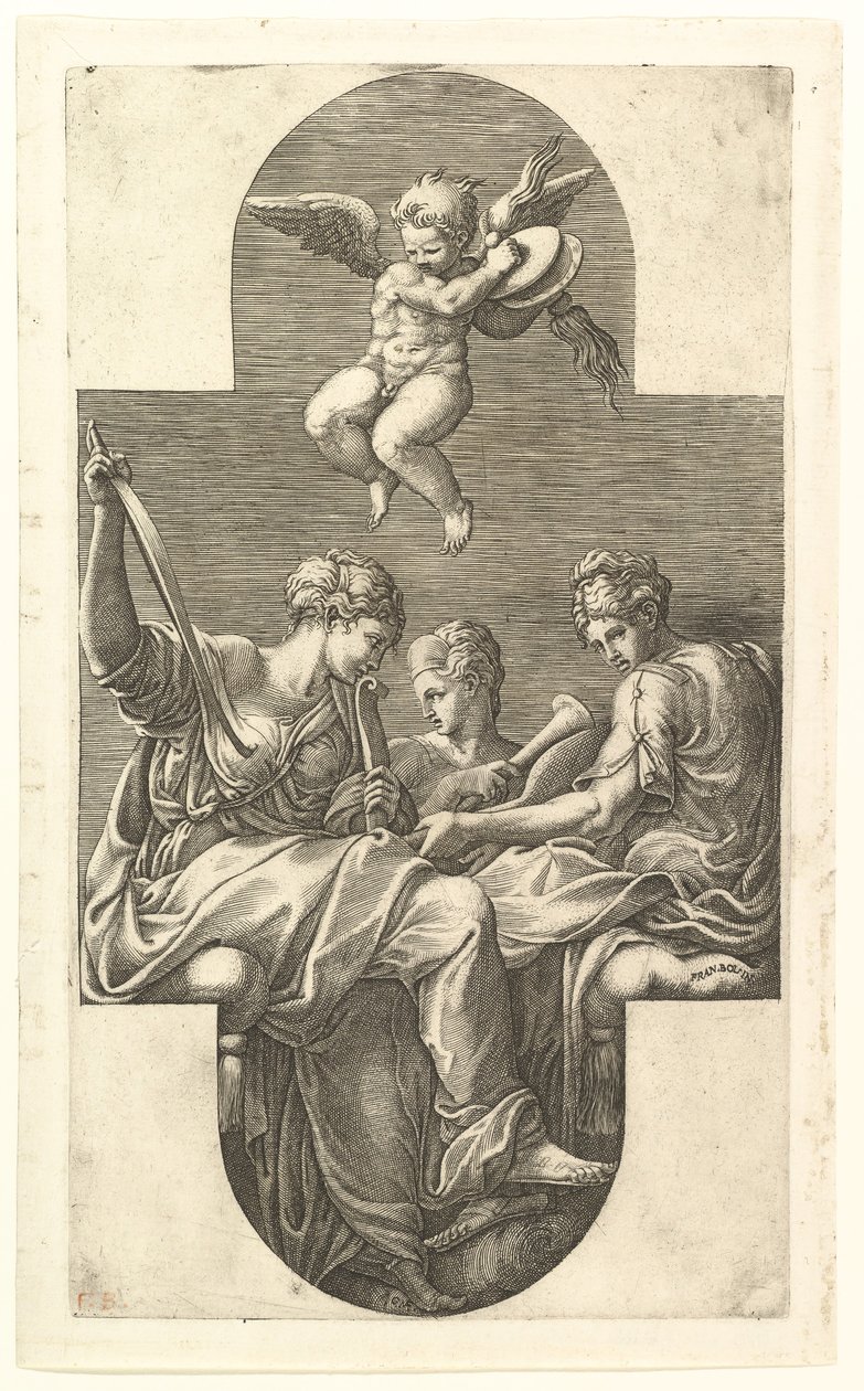 Üç İlham Perisi ve Zillerle Bir Putto, bir haç kompozisyonu, sekiz kom..., 1560