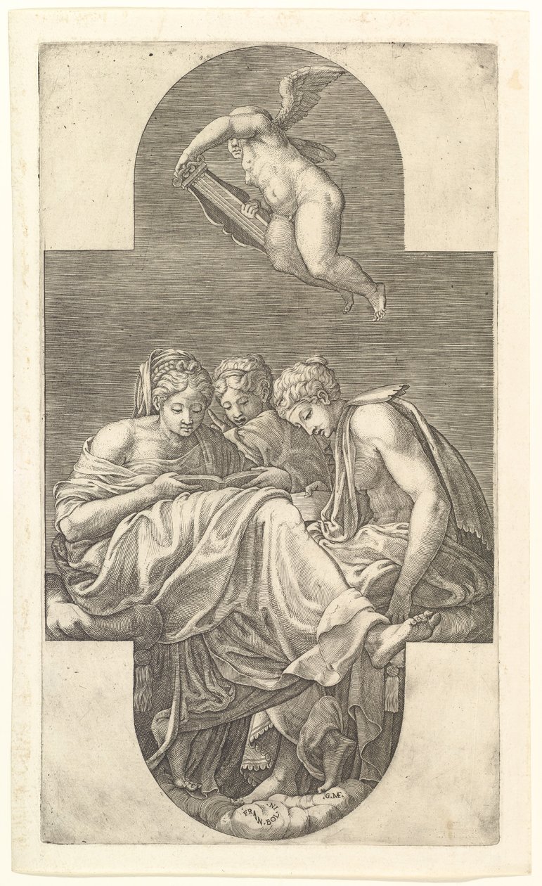 Üç İlham Perisi ve Lirli Bir Putto, haç biçiminde bir kompozisyon, sekiz bestelik bir seriden..., 1560