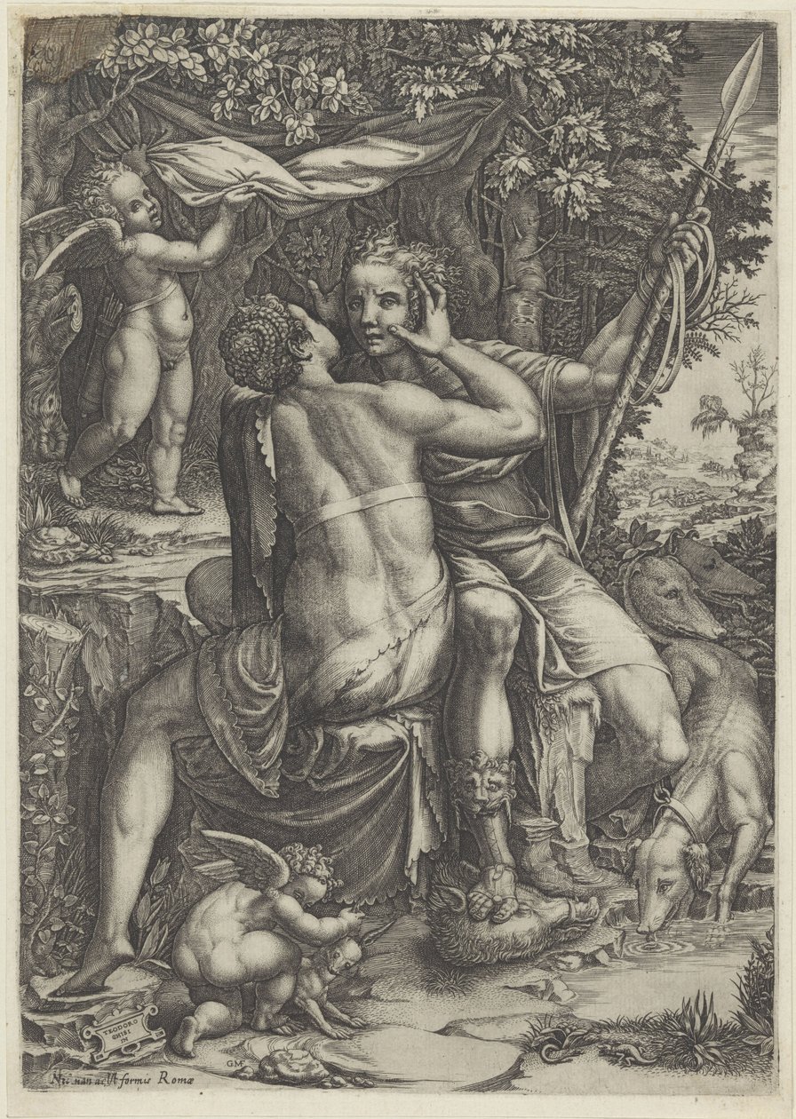 Venüs ve Adonis by Giorgio Ghisi