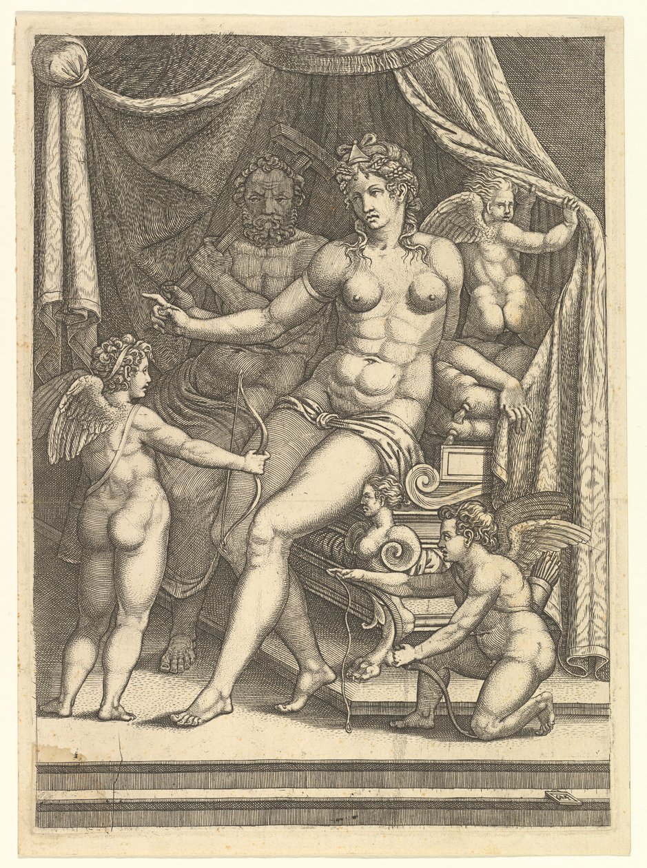 Bir Yatakta Oturmuş Venüs ve Vulkan ve Üç Putti, 1550
