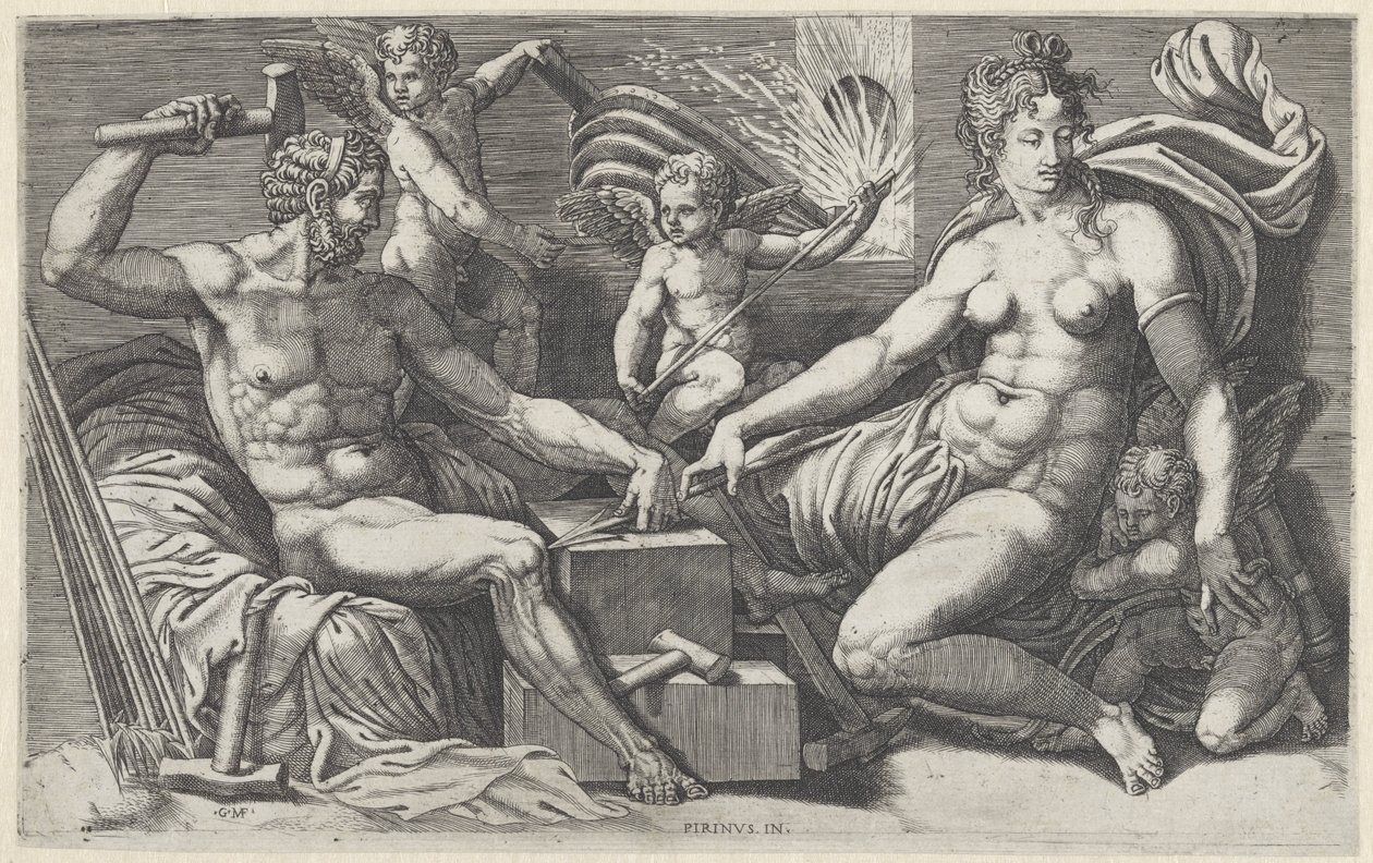 Venüs en Vulcan in de smidse van Vulcan by Giorgio Ghisi