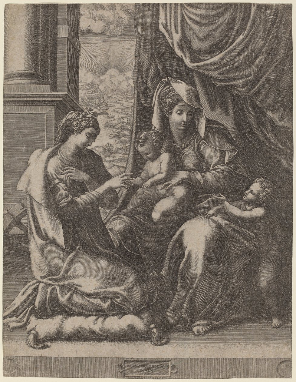 Aziz Catherine'in Mistik Evliliği by Giorgio Ghisi after Francesco Primaticcio
