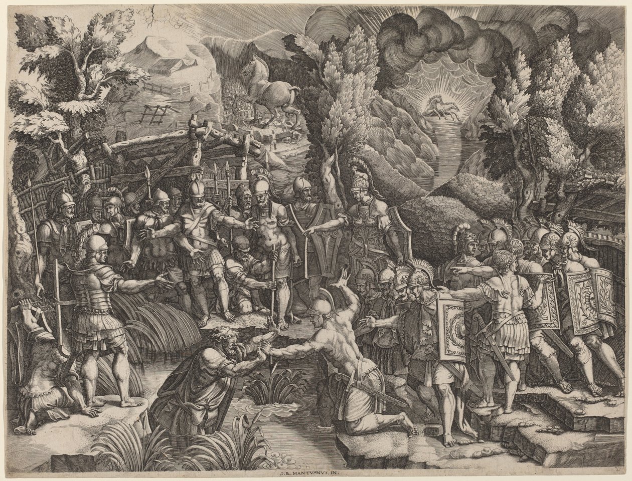 Sinon Truva Atlarını Aldatıyor by Giorgio Ghisi after Giovanni Battista Scultori
