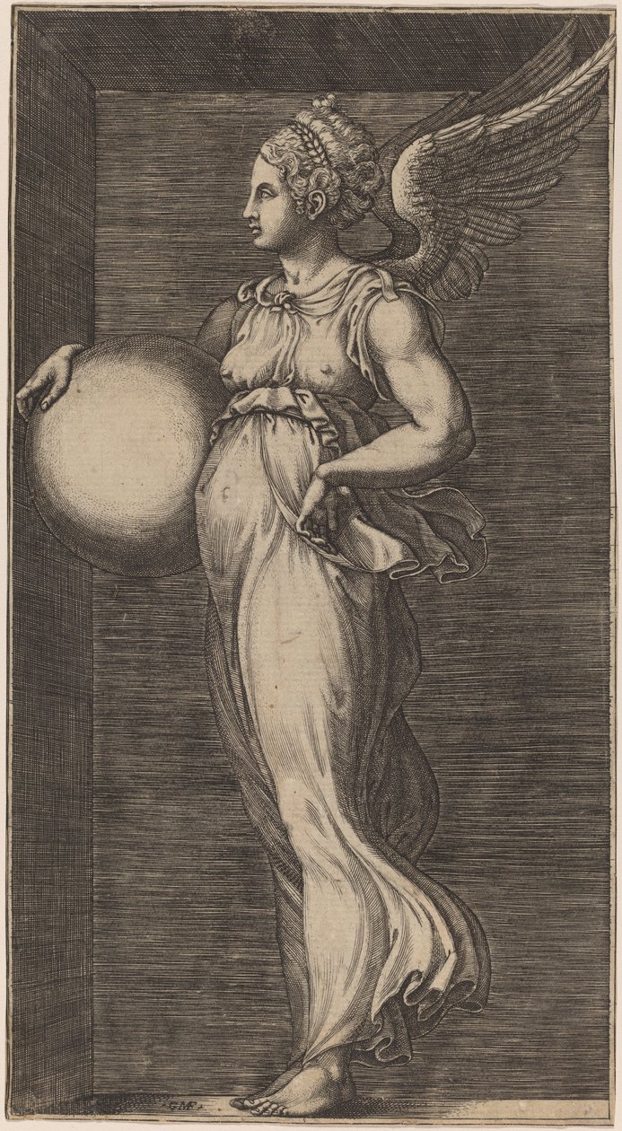 Bir Küre Tutan Alegorik Figür by Giorgio Ghisi possibly after Giulio Romano
